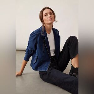 ANTHROPOLOGIE PILCRO Navy Denim Soft Bomber Jacket Size XS